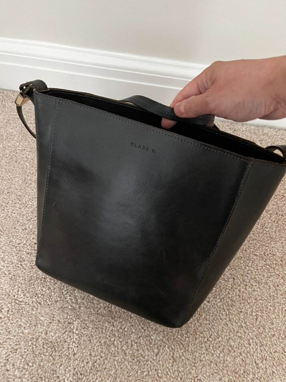 Clare V Black Ines Leather Bucket Shoulder Bag Handbag Crossbody